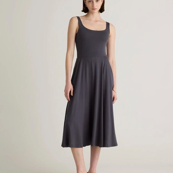 Quince Tencel Jersey Fit & Flare Midi Dress, Carbon Grey, NWT (XS, S, M, L, XL) - Picture 1 of 7